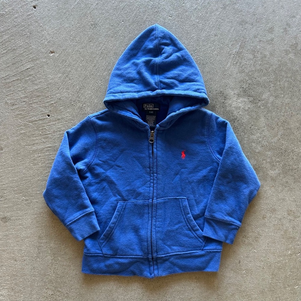 Vintage Polo Ralph Lauren Sweatshirt Size 2T Blue Fleece Full Zip Hoodie Pony